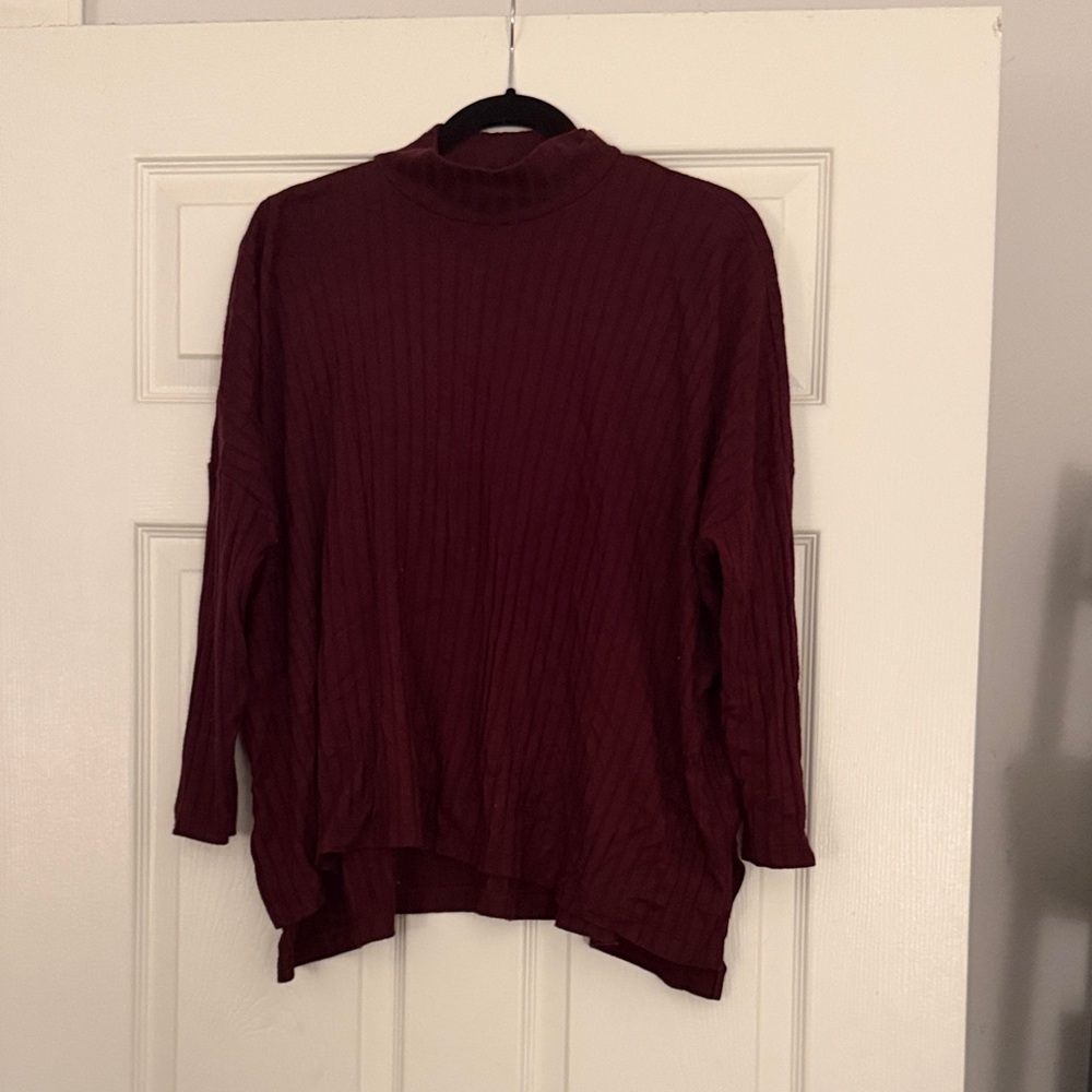 LOFT Burgundy Ribbed Tunic Top